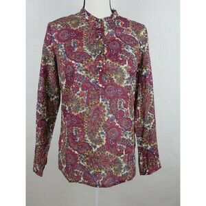 NWT Talbots Womens Blouse Buttons Long Cuffed Sleeves Sequins Multi Color Size 6